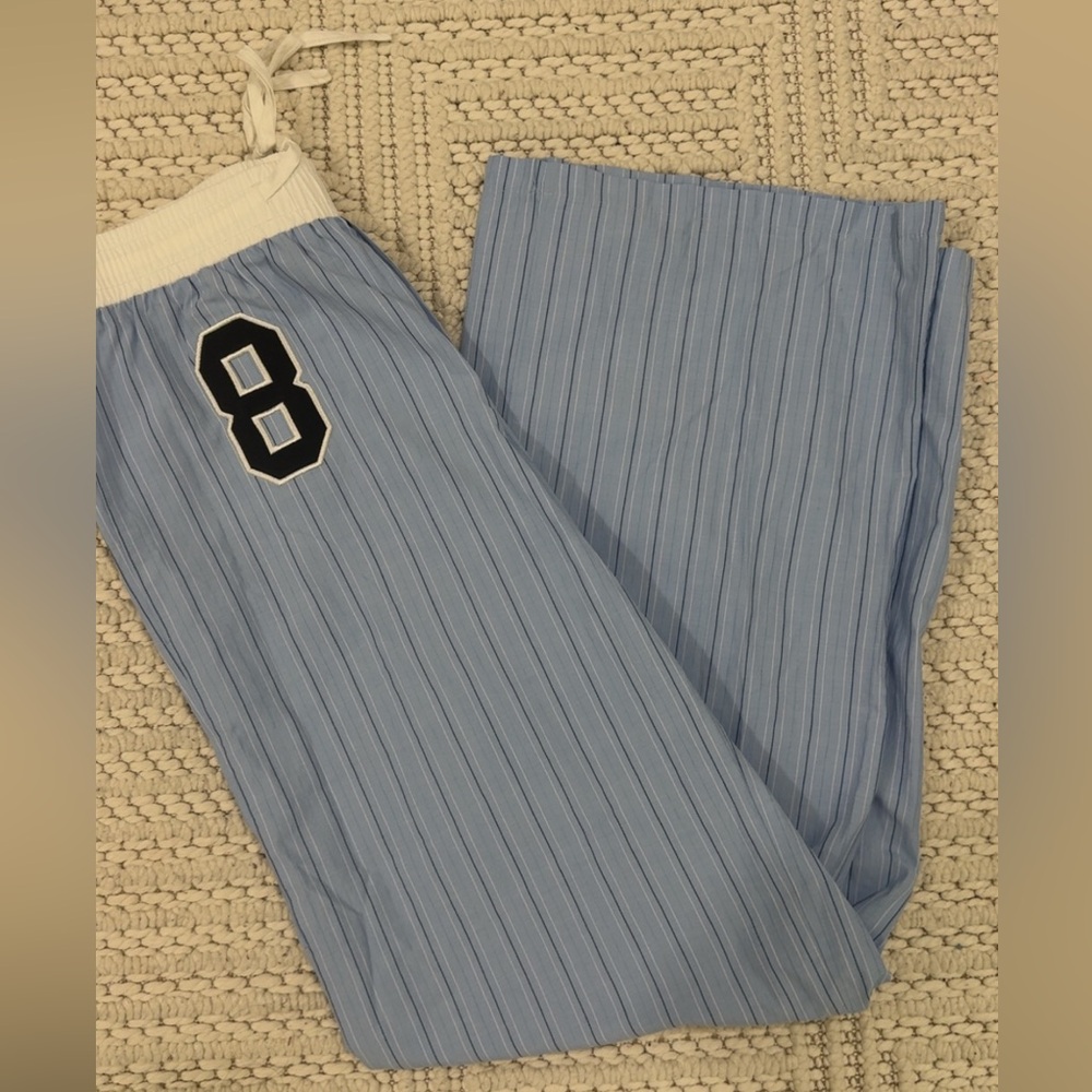 Edikted Blue Striped Wide Leg Lounge Pants